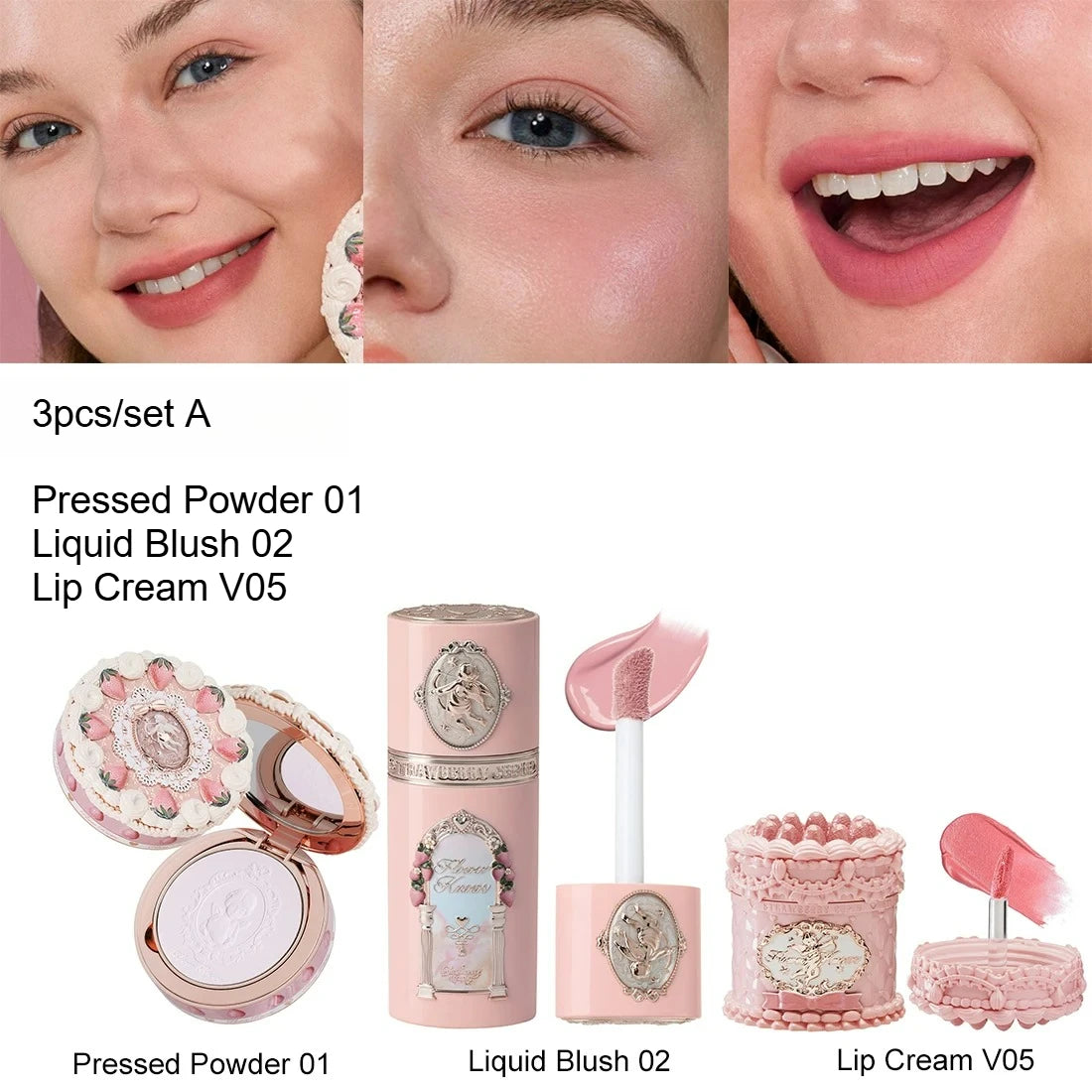 Matte Lip Cream Pressed Powder Liquid Blush Mirror Makeup Kit