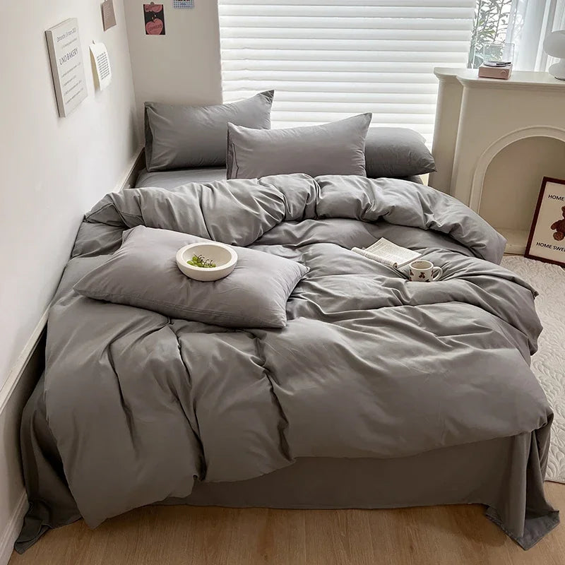 Solid Bed Linen Cotton Bedding Set