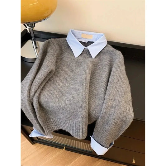 Women's New Knit Sweater With Flip Collar