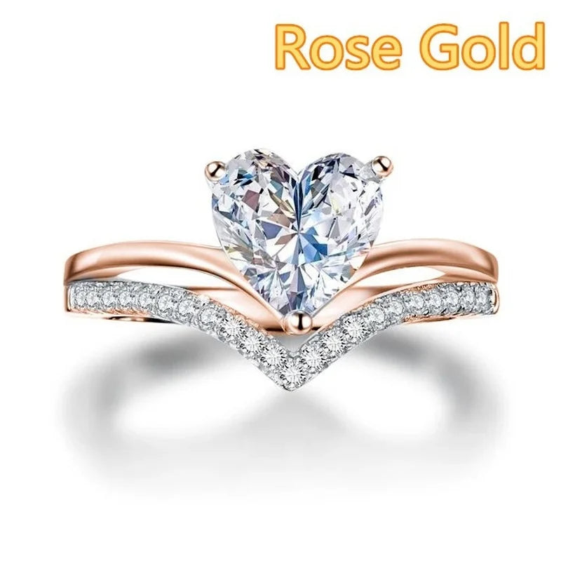 White Zircon Stones Heart Rings
