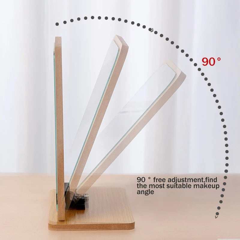 Portable Wooden Folding Desktop Makeup Mirror