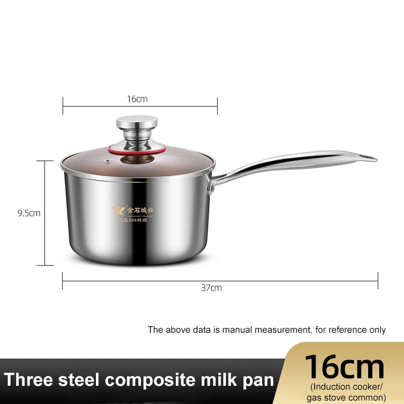 304 Stainless Steel Milk Pot Three-Layer Composite Steel Large Capacity Soup Stew Pot for Kitchens Hotels Cookware Kitchenware