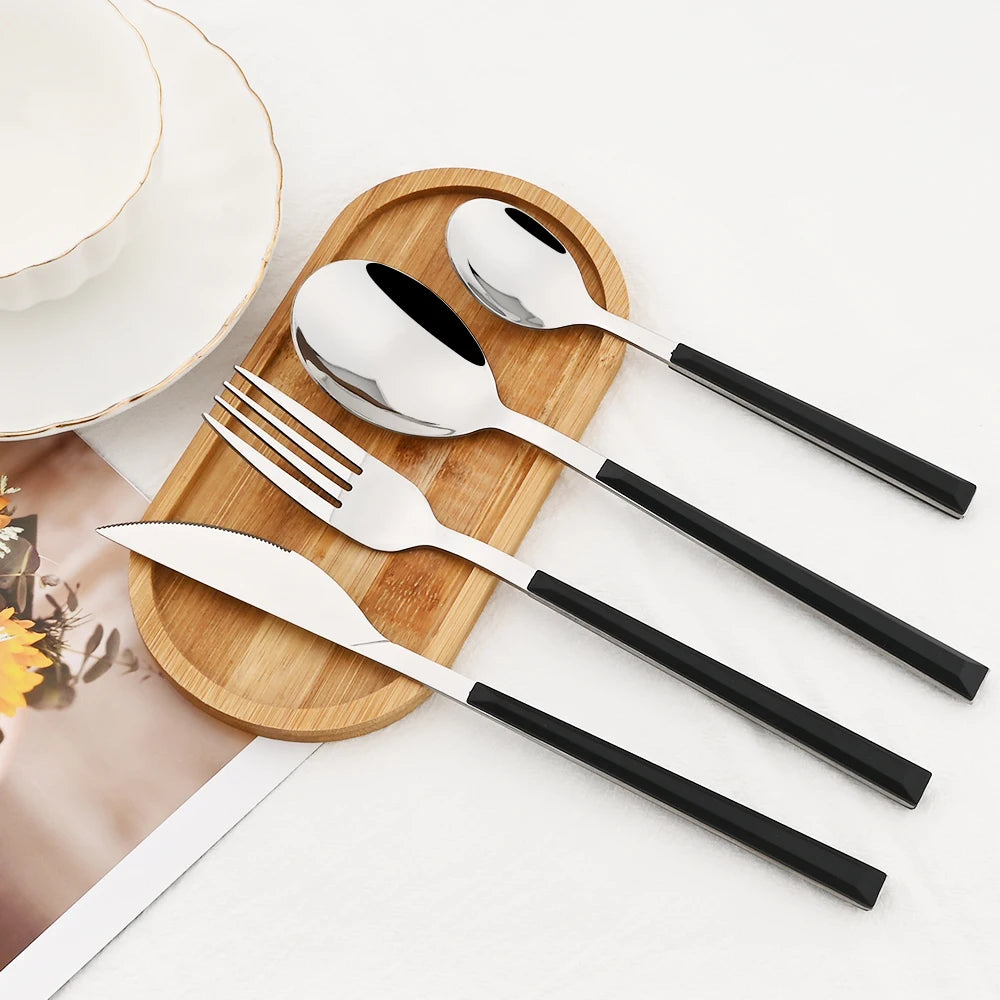 24Pcs Knife Fork Spoon Dinnerware Set High Quality Cutlery Set Stainless Steel Flatware Creative Imitation Wood Handle Tableware