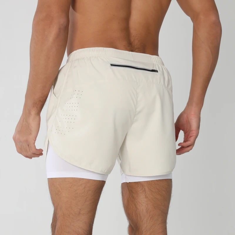 Men's breathable double-layer 2-in-1 fitness shorts