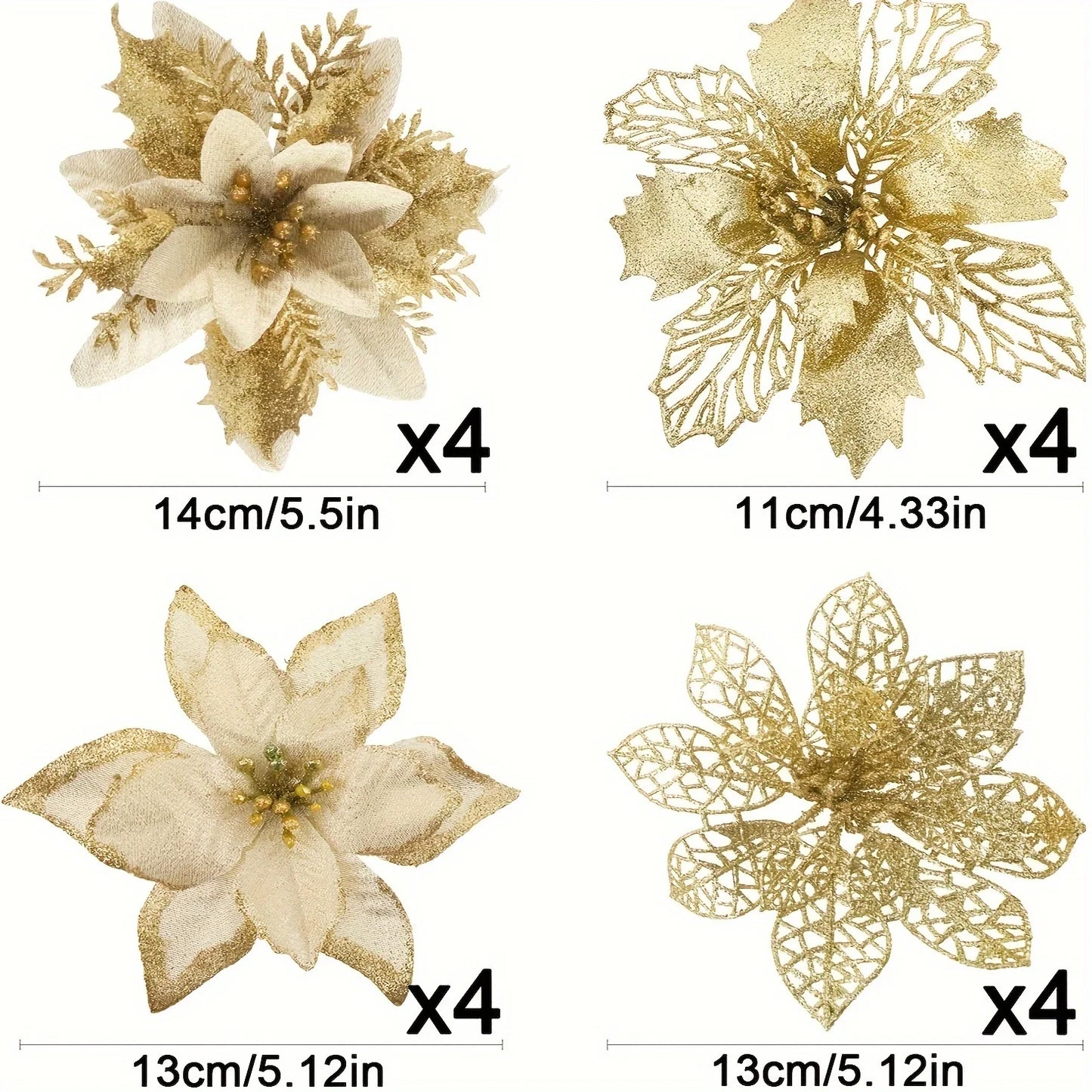 8/16Pcs Glitter Artificial Christmas Flowers
