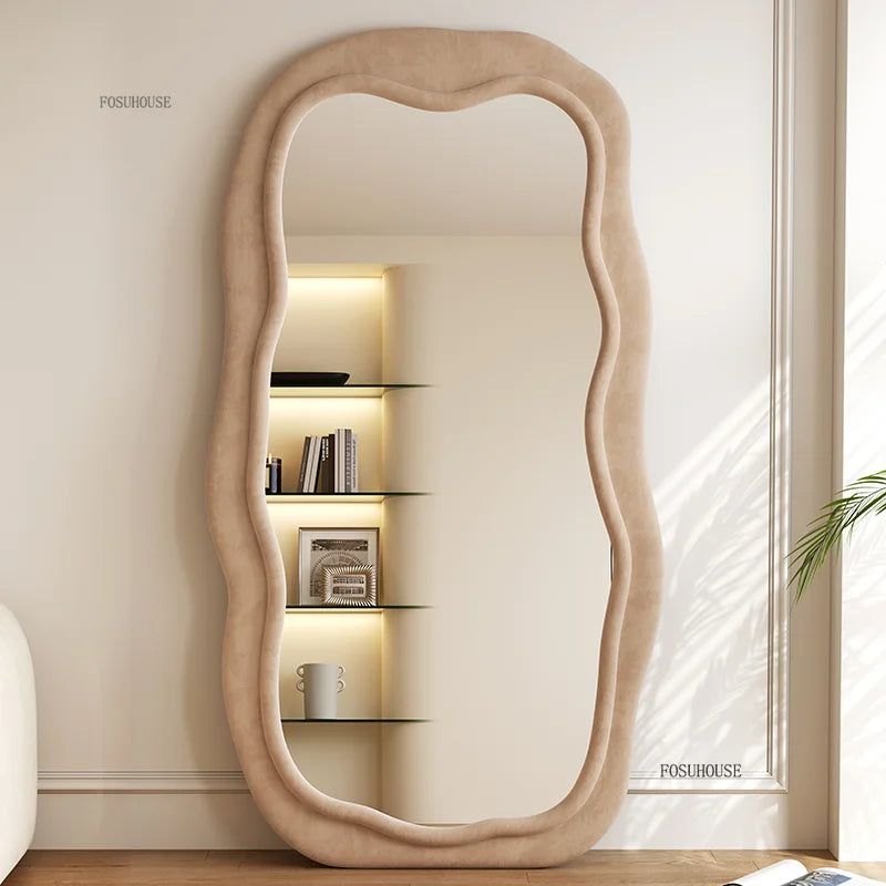 French Special-shaped Home Full-body Floor Mirrors Home Living Room Bedroom Designer Mirror Luxury Wave Full-length Mirror