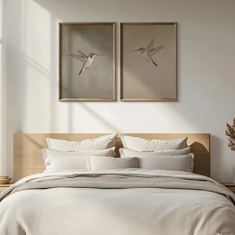 2 Pcs Frameless Retro Hummingbird Wall Art Canvas Posters Simple Retro Bird Farmhouse Decor Country Painting Apartment Decor