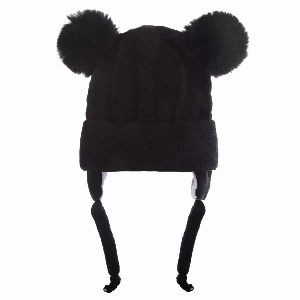 Cute Bear Earpuff Textured Knit Hat