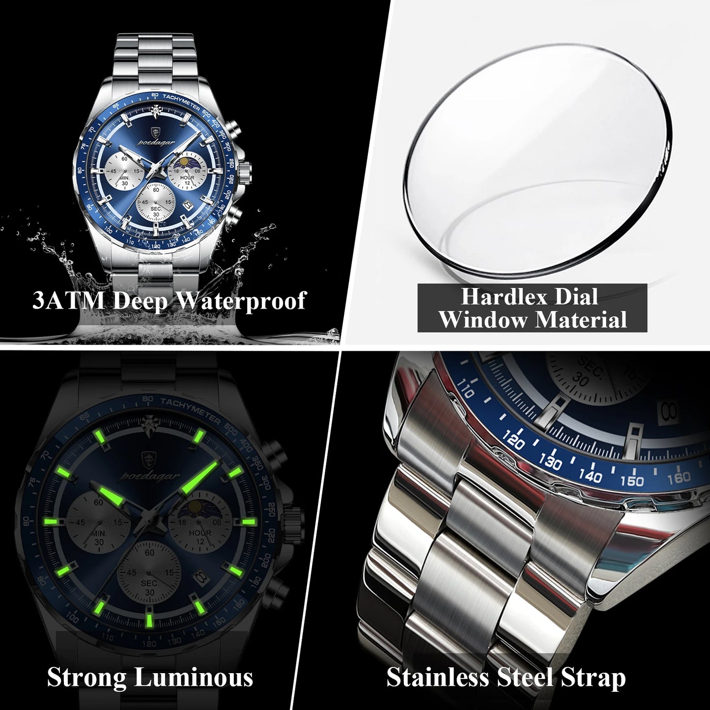 Luxury Waterproof Luminous Date Wristwatch