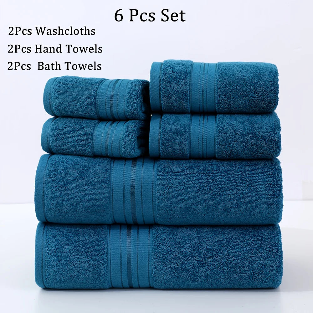 6pcs Bath Towels Set Cotton 2pcs Washcloths 2pcs Hand Towels 2pcs Bath Towels Absorbent Quick-drying Soft for Bathroom Hotel
