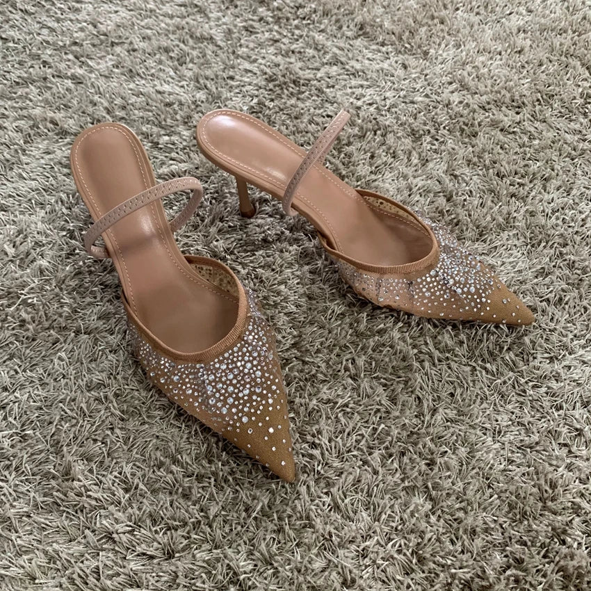 Women's Rhinestone Bright Mesh High Heels