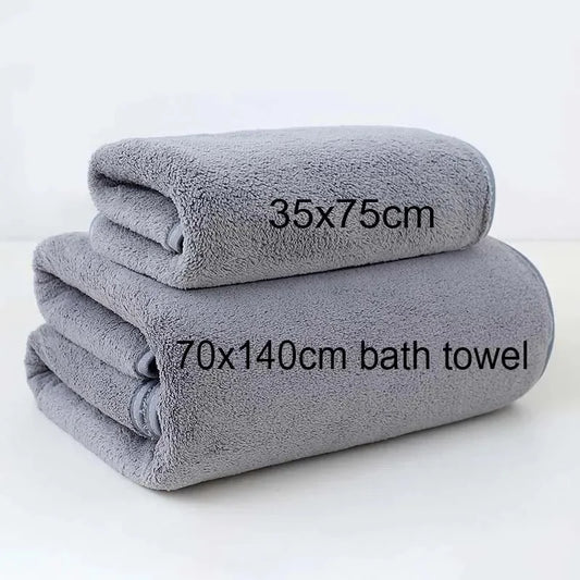 Solid Color Coral Fleece Thickened Towel Set - Soft Absorbent Bath Towels for Home Gym Face Washing - Soft Towels Set