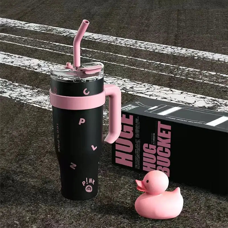 1200ML Stainless Steel Vacuum Tumbler-Double-Walled Insulated Travel Mug with Straw, Large Capacity Thermos for Hot/Cold Drinks
