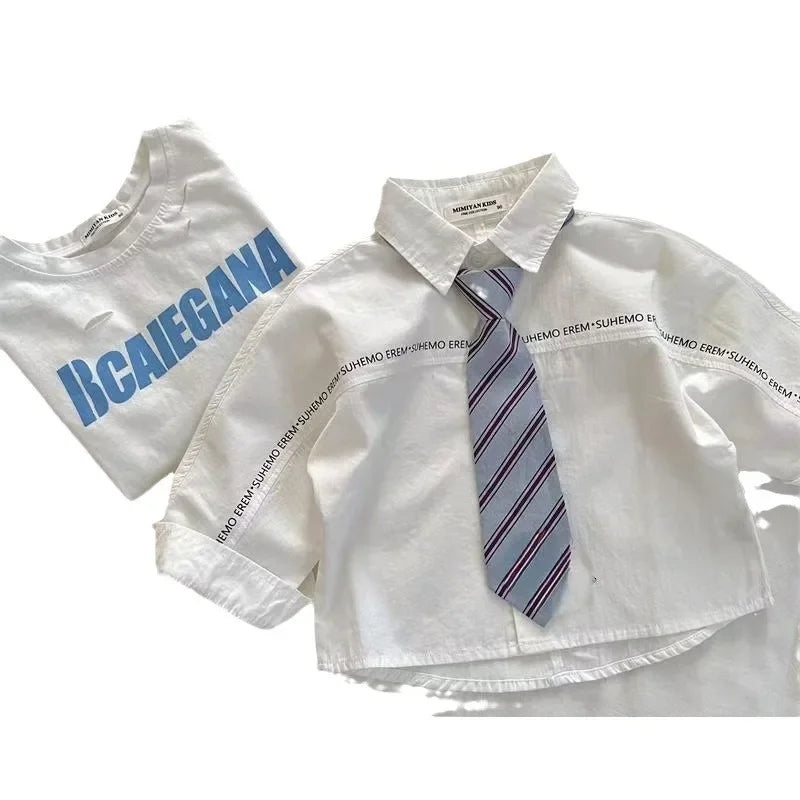 New Unisex Letter Print Shirt with Tie