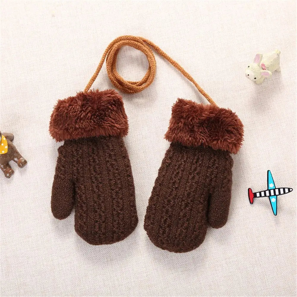 Warm Knitted  Mittens with Neck String
