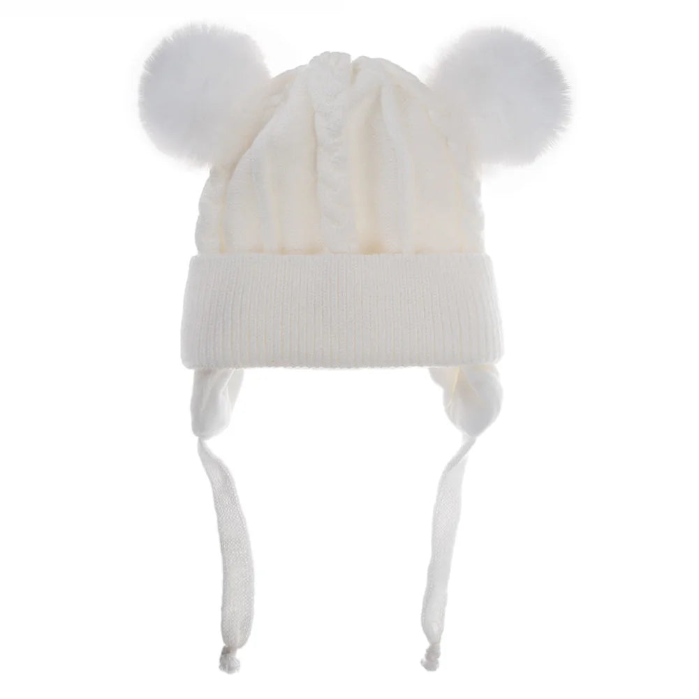 Cute Bear Ear puff Textured Knit Hats