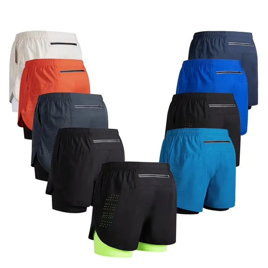 Men's breathable double-layer 2-in-1 fitness shorts