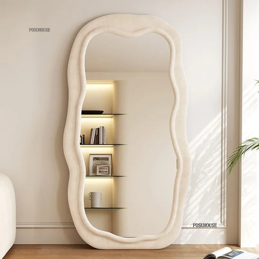 French Special-shaped Home Full-body Floor Mirrors Home Living Room Bedroom Designer Mirror Luxury Wave Full-length Mirror