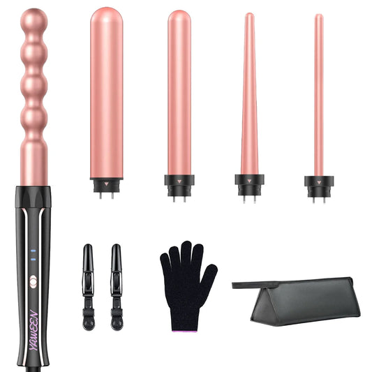 5 in 1 Curling Iron Set, Hair Curlers with Interchangeable Ceramic Barrels (0.76"-1.25"), Hair Crimper, Wand Curling Iron & Wave