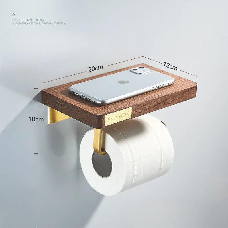 Walnut Wood Brushed Gold Bathroom Hardware Set