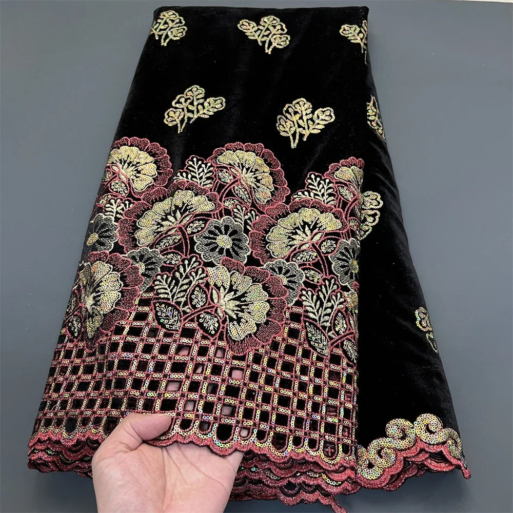 2025 Black African Nigerian velvet lace fabric Sequins Lace Fabric Guipure For Sewing Wedding Party Cloth High Quality Tissu