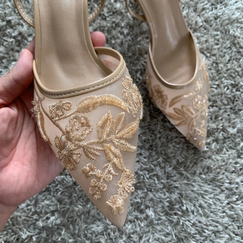 Embroidered Fashion High Heels Mules Shoes