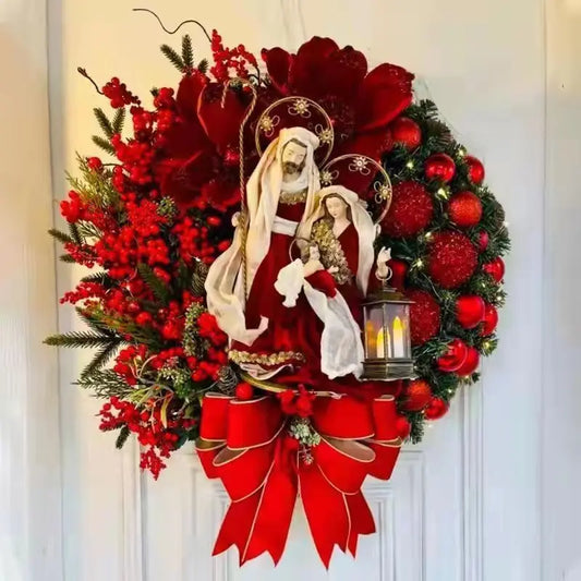 Christmas Wreath With Lantern Front Door