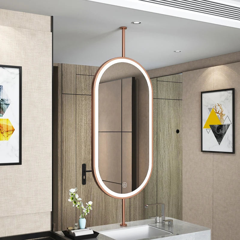 Ceiling Oval Hanging Mirror Modern Simple Home Decoration Bathroom Vanity Mirror LED Lighting Hd Cosmetic Mirror Size60x90cm