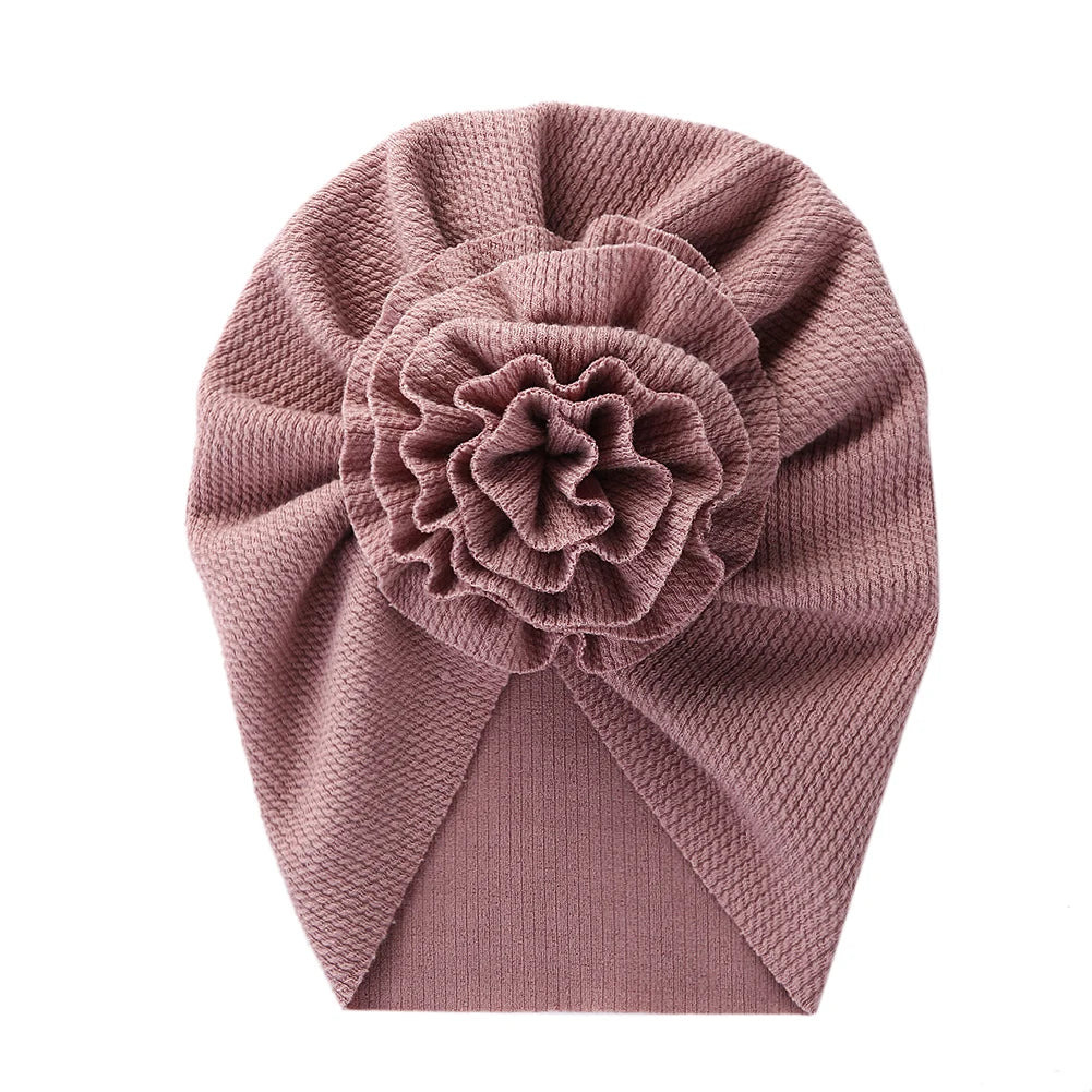 Flower Ribbed Turban Baby Hats