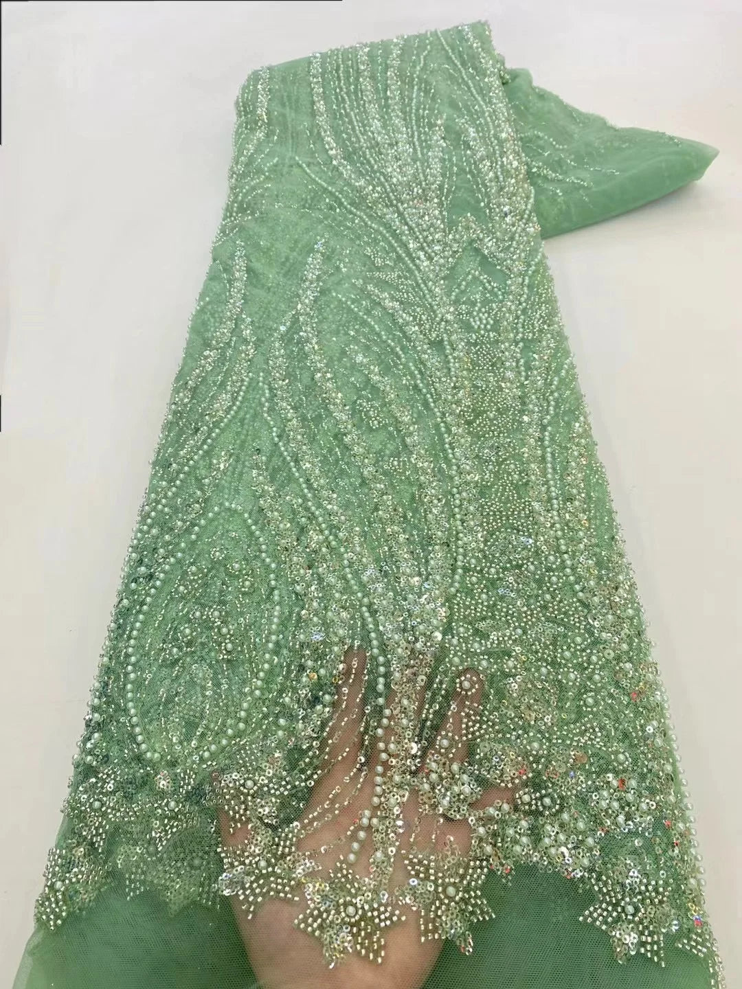 Nav Blue Sequin Luxury Beads Lace African 2025 High Quality 5 Yards Handmade Sequins Fabric Nigeria For Evening Party Wedding