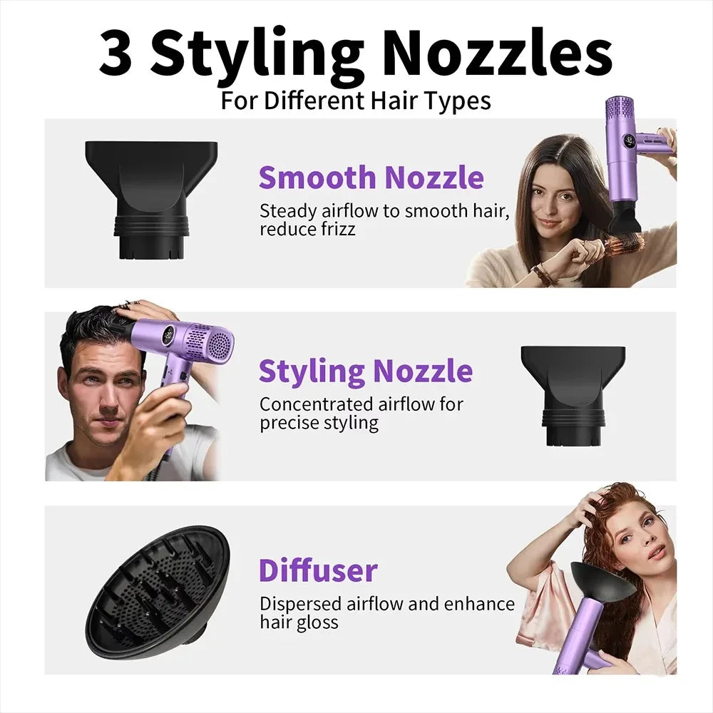 Professional 110000RPM High-Speed Hair Dryer Brushless Motor Negative Ionic Blow Dryer Fast Drying Low Noise with LCD Display