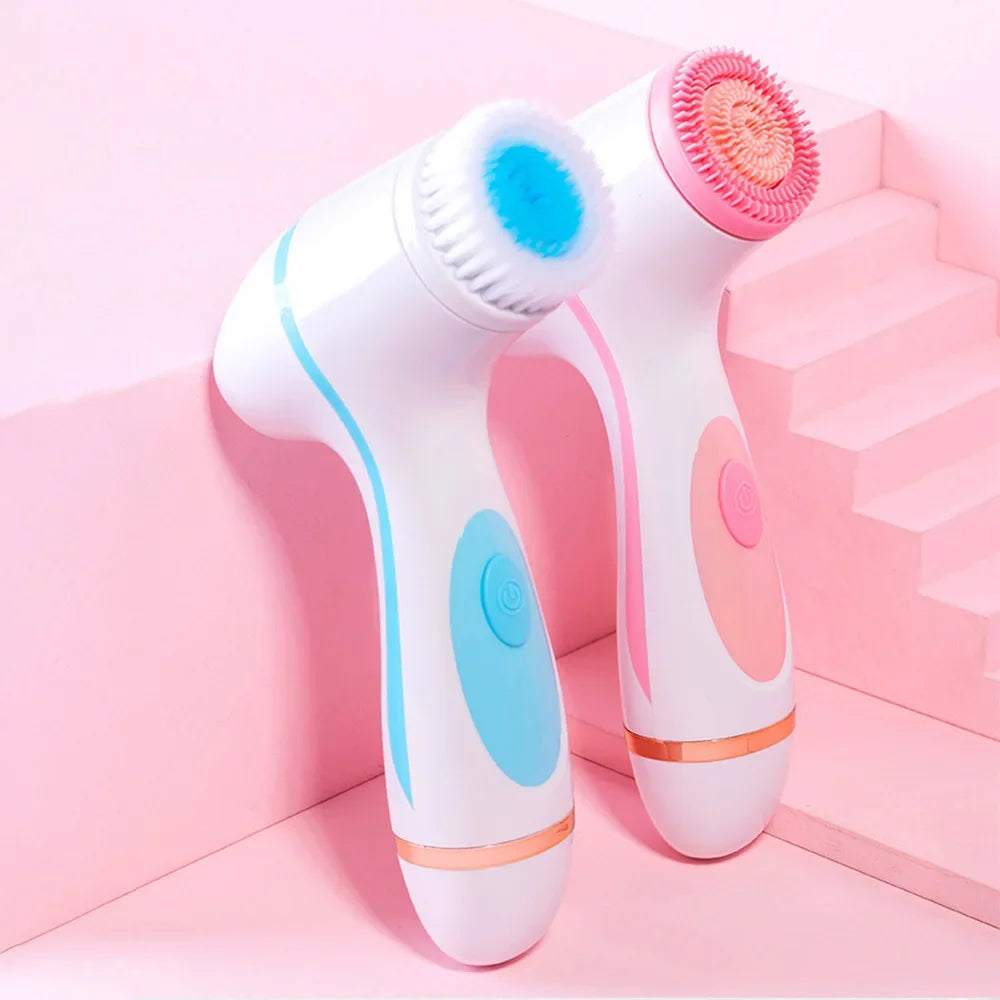 3 in 1 Electric Facial Cleansing Brush Silicone Rotating Face cleanser Brush Deep Cleaning brush Waterproof Facial Massager