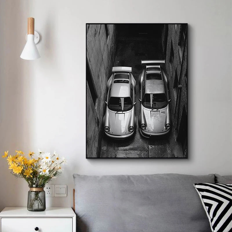 Classic Porsche 911 Alpine Drive Poster Retro Alpine Trip Cartoon Prints Canvas Painting Wall Art Picture Home Living Room Decor
