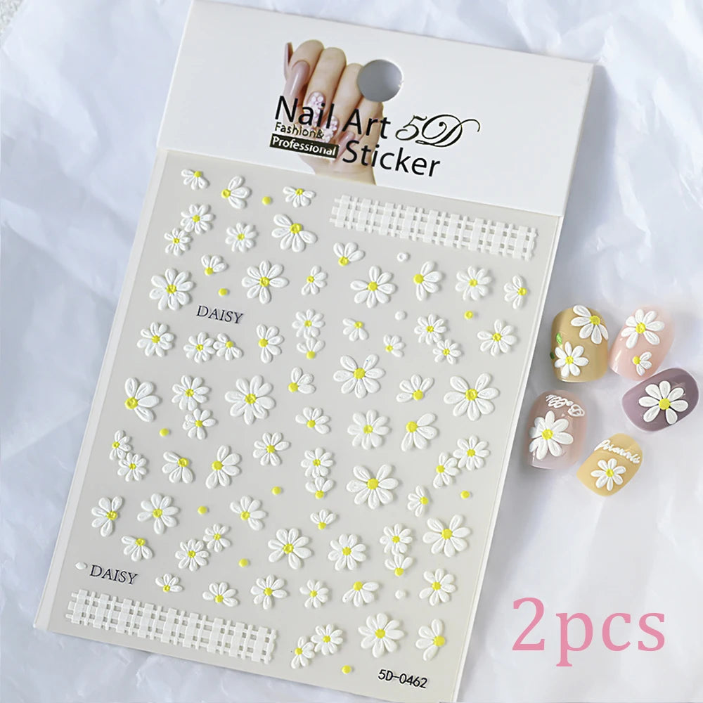 5 D White Daisy Design Nail Art Stickers