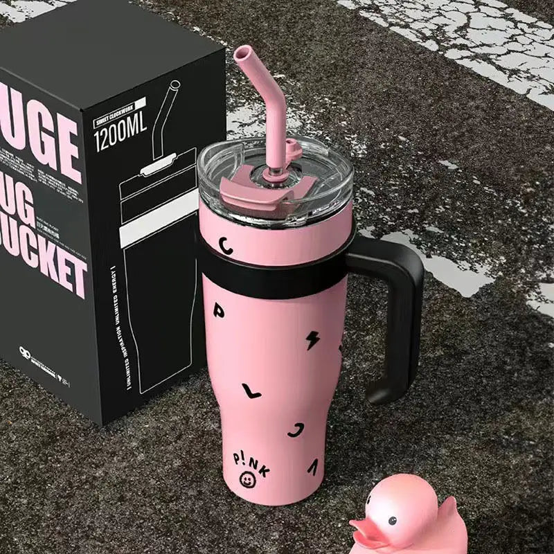 1200ML Stainless Steel Vacuum Tumbler-Double-Walled Insulated Travel Mug with Straw, Large Capacity Thermos for Hot/Cold Drinks