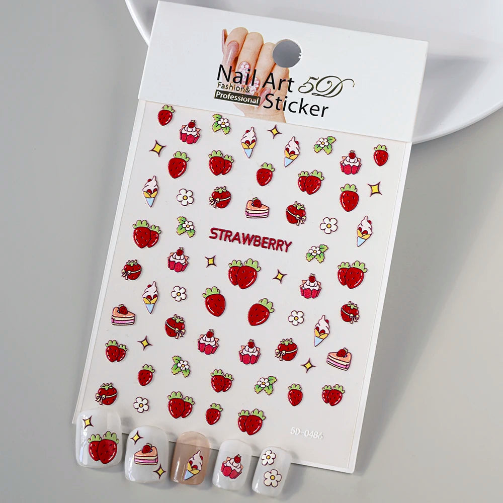 5 D Macron Flower/Fruit Nail Charms Sticker