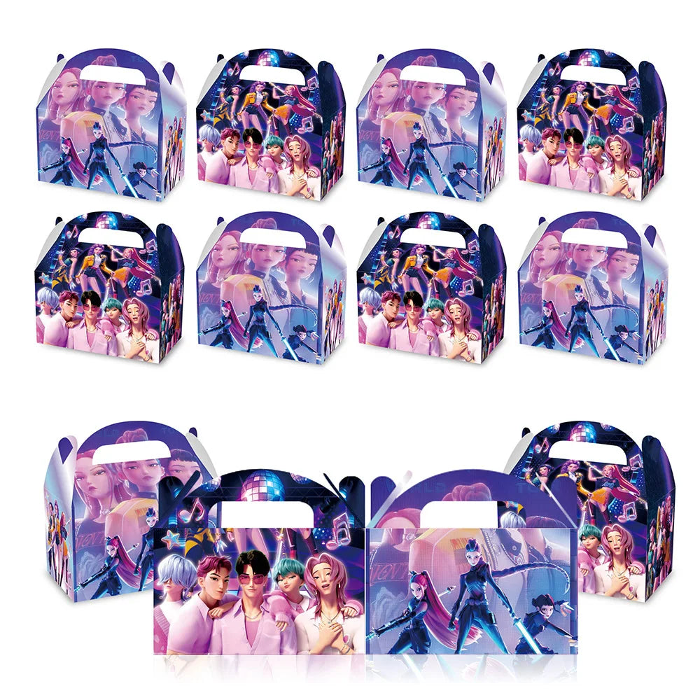 12/24pcs Kpop Demon Hunters Candy Box Birthday Party Supplies Portable Paper Box Packing Funny Gifts Game Anime Goku Gift Bags