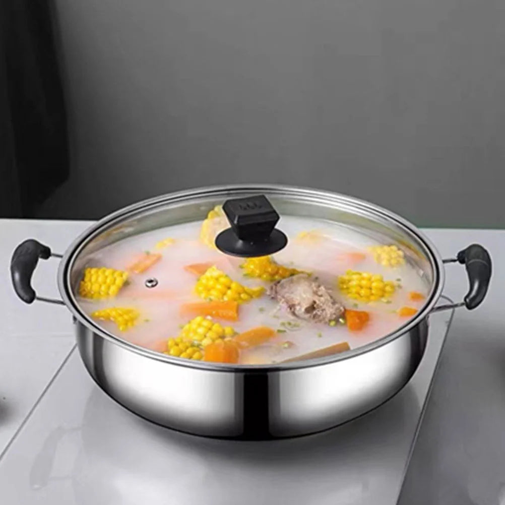 28Cm Stainless Steel Hot Pot Double Handle Stock Pot Large Capacity Soup Pan Practical Hotpot Cookware Stovetop Kitchen Dining