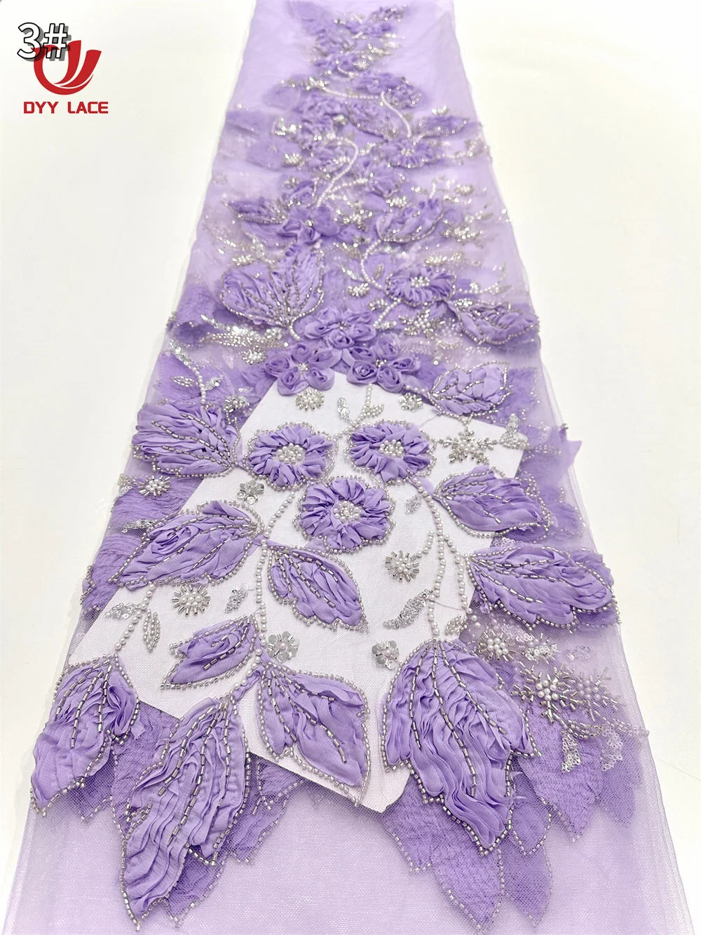 5 Yards African Lace Fabric 2025 High Quality French 3D Flower Sequins Embroidery Beads Tulle Lace Fabric For Party Dress