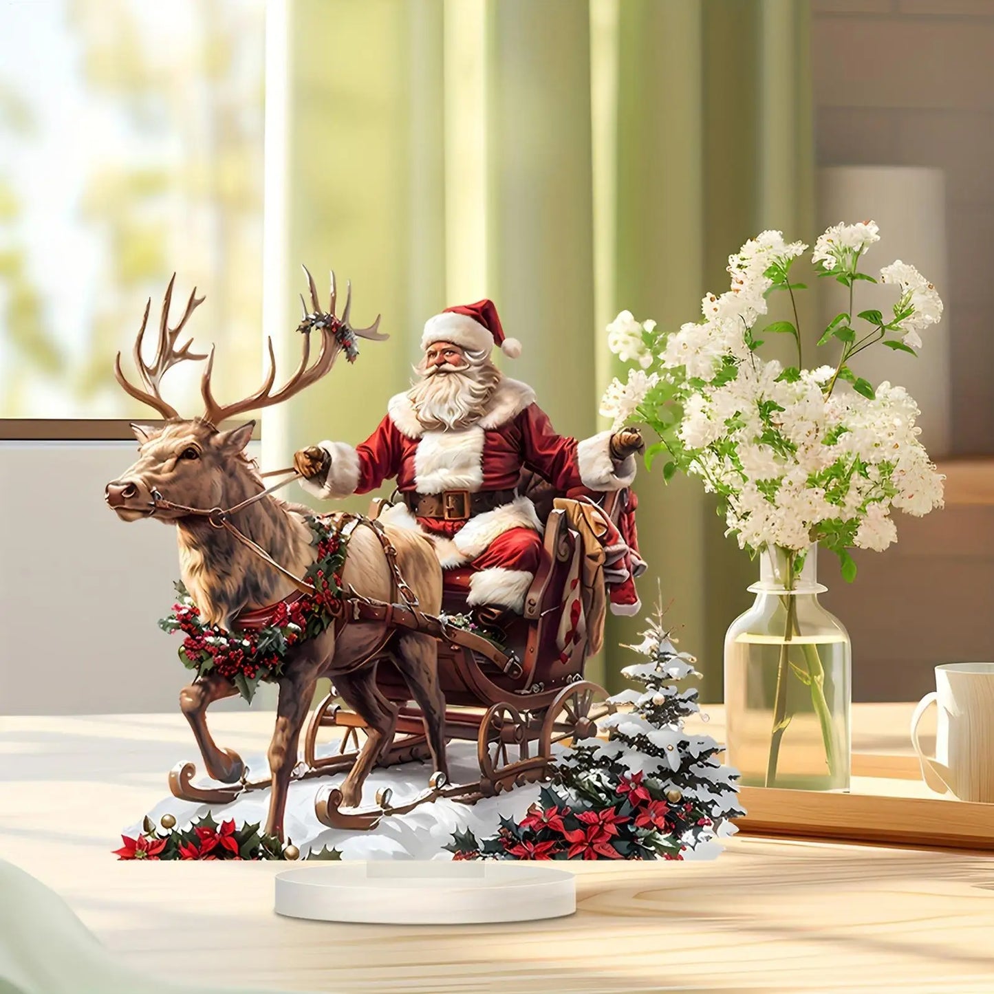 Santa Claus and Reindeer Sled Tabletop Decoration