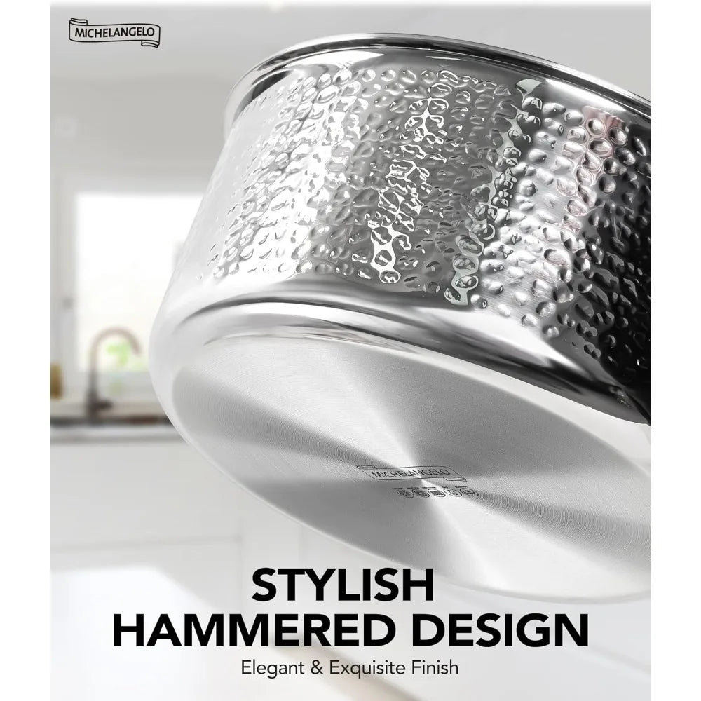 MICHELANGELO Hammered Stainless Steel Pot Set with Gold Handle Cookware Set, Premium Induction Kitchen Cookware, Oven Safe