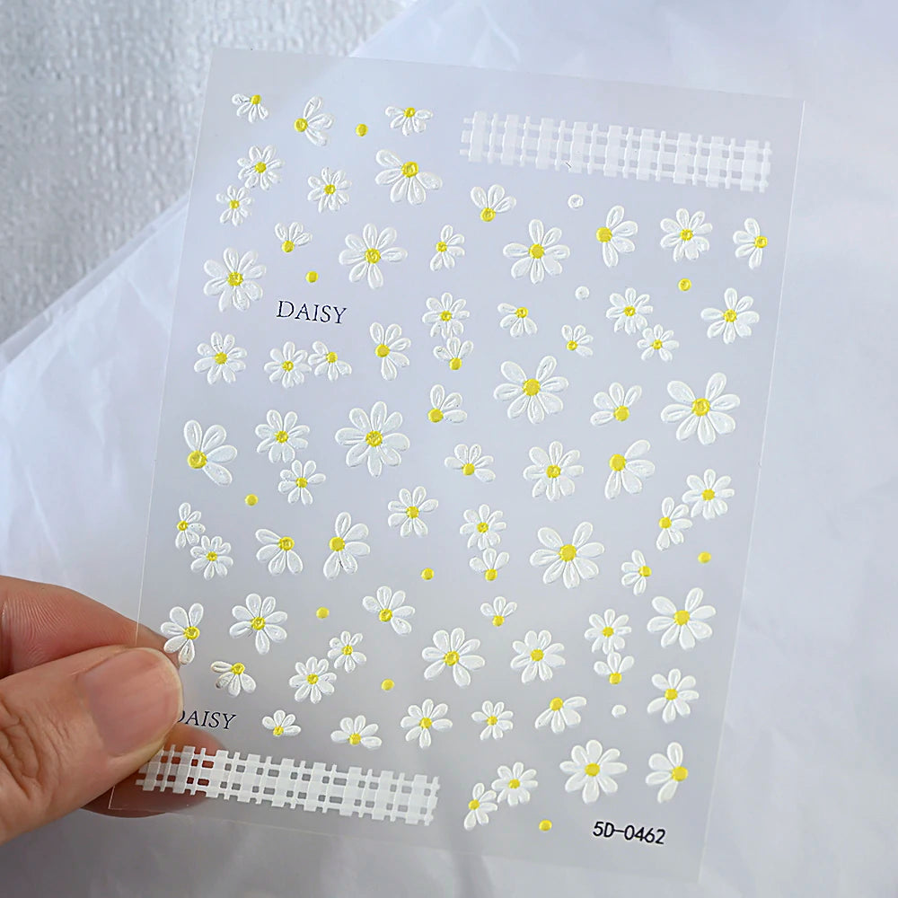 5 D White Daisy Design Nail Art Stickers