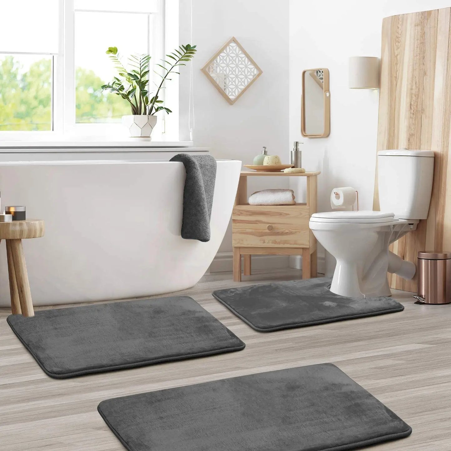 3 PC Velvet Non-Slip Bath Rugs