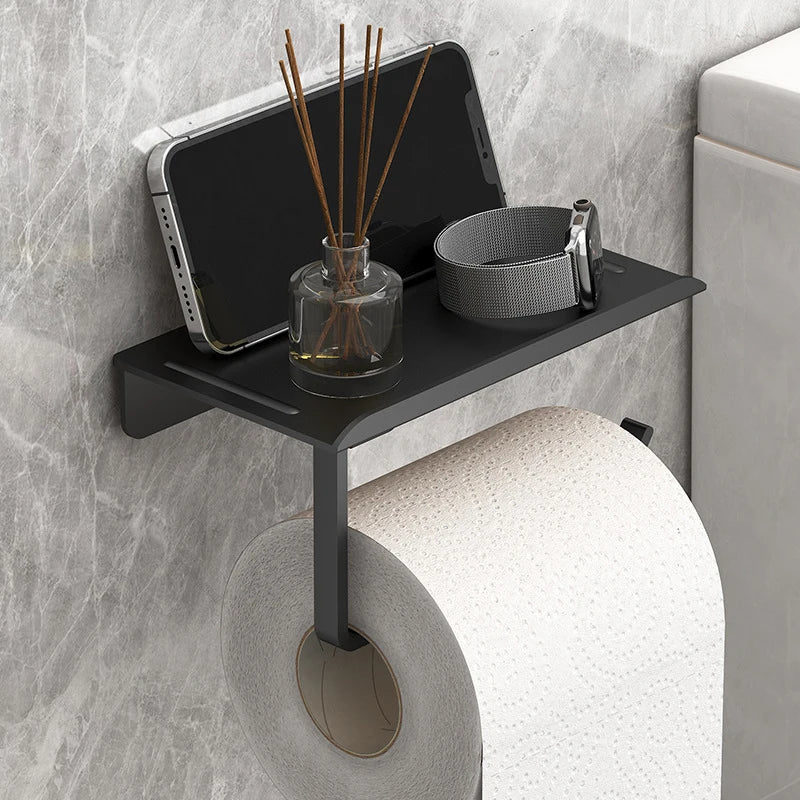 Wall-Mounted Roll Paper Rack Phone Storage Toilet Paper Holder Plastic Storage Rack Kitchen Towel Holder Bathroom Supplies