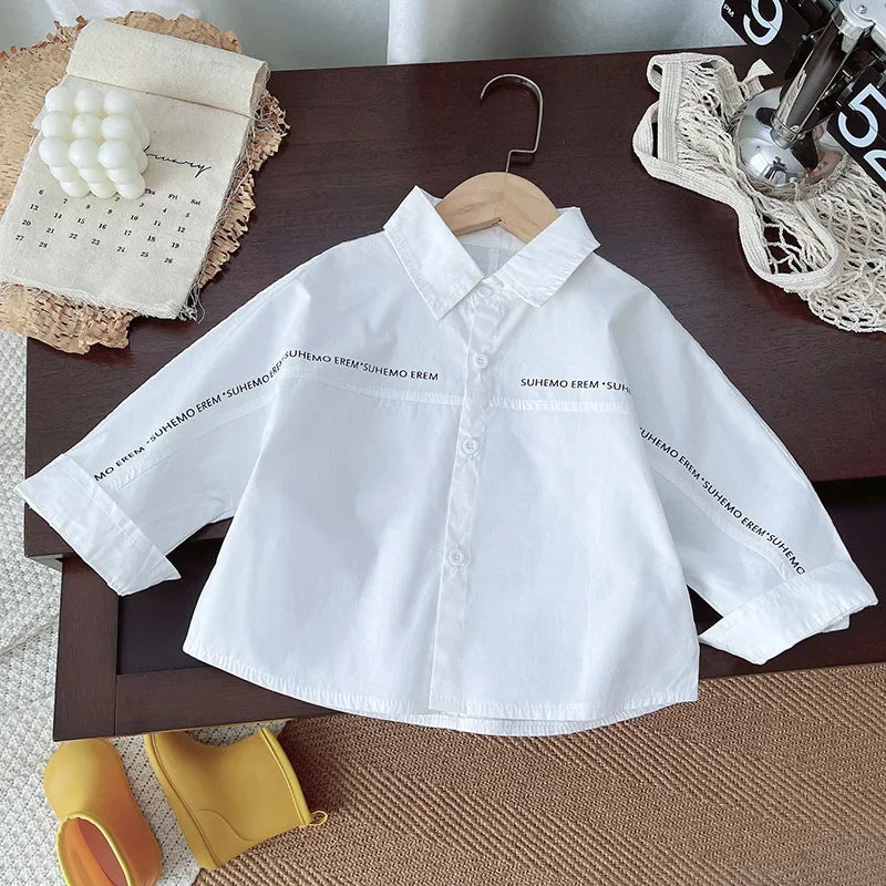 New Unisex Letter Print Shirt with Tie