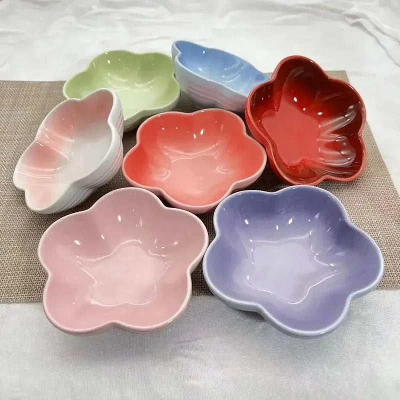 5 Inch Creative Flower Ceramic Bowl Small Deep Dish Solid Color Ceramic Bowl Small Dish Dip Dish Home Kitchen Supplies Gift