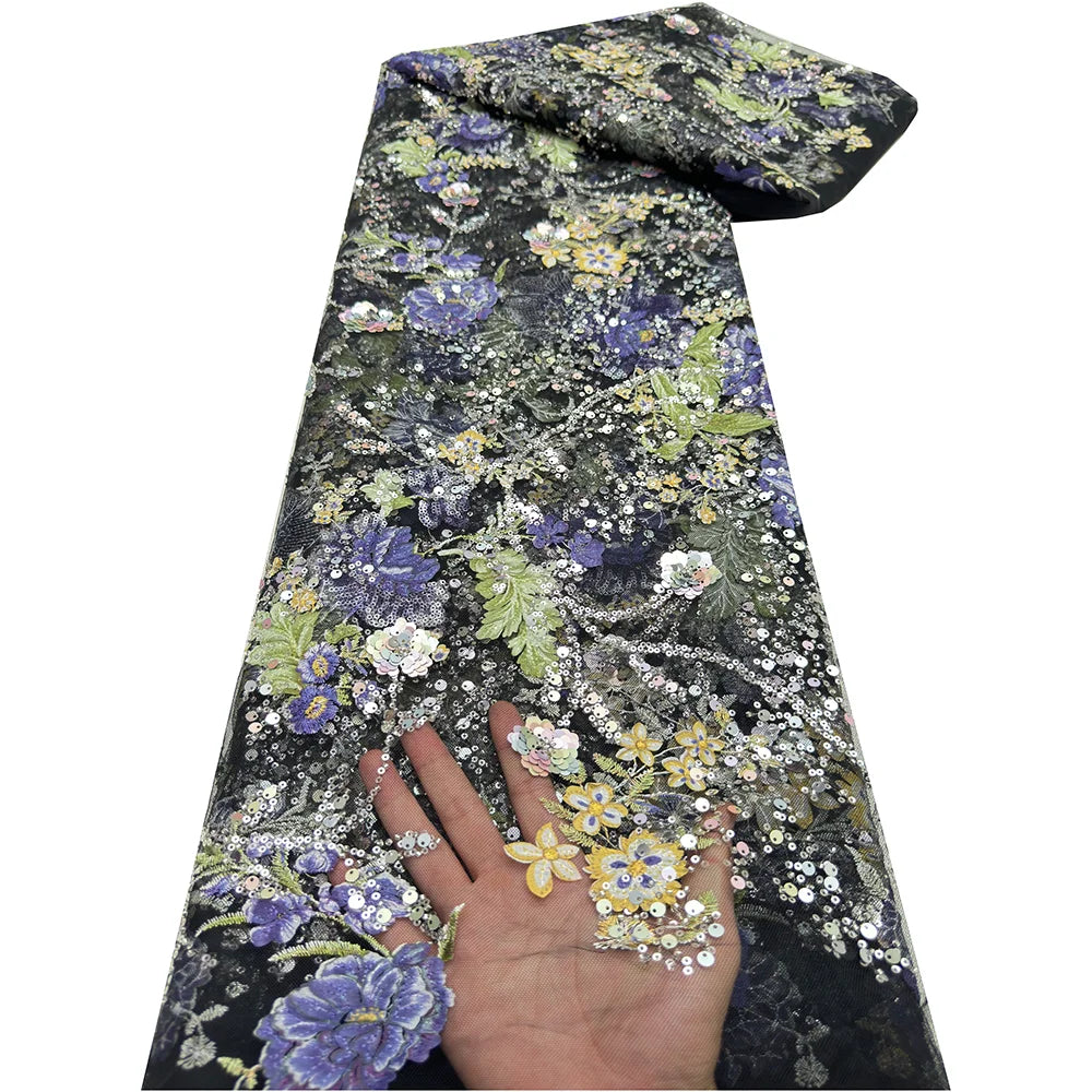 African Lace Fabric 2025 Sequins Beaded Embroidery Groom Nigerian Bridal High Quality French Tulle Lace Fabric For Wedding