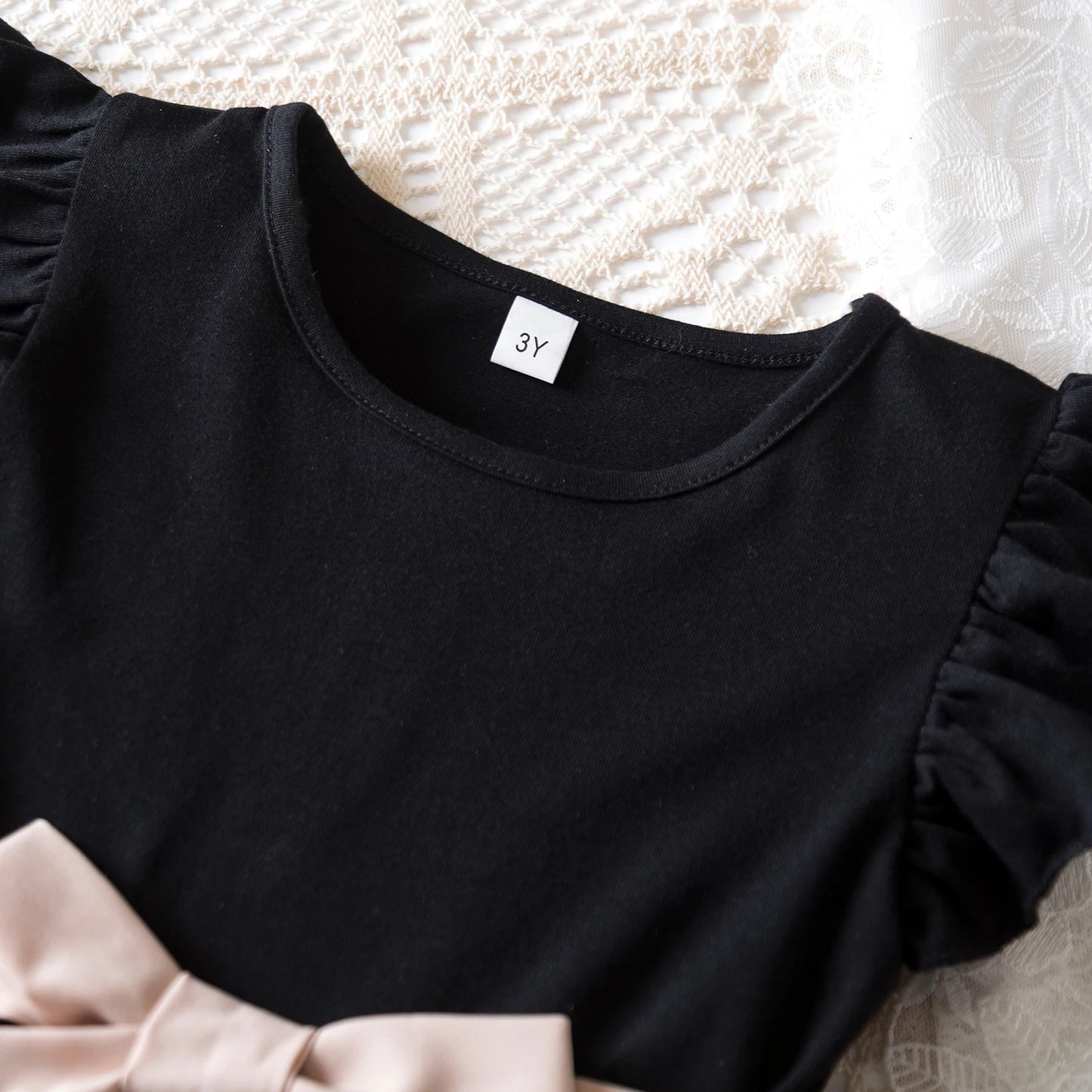 Black Rose Flower Ruffles Elegant Princess Dress