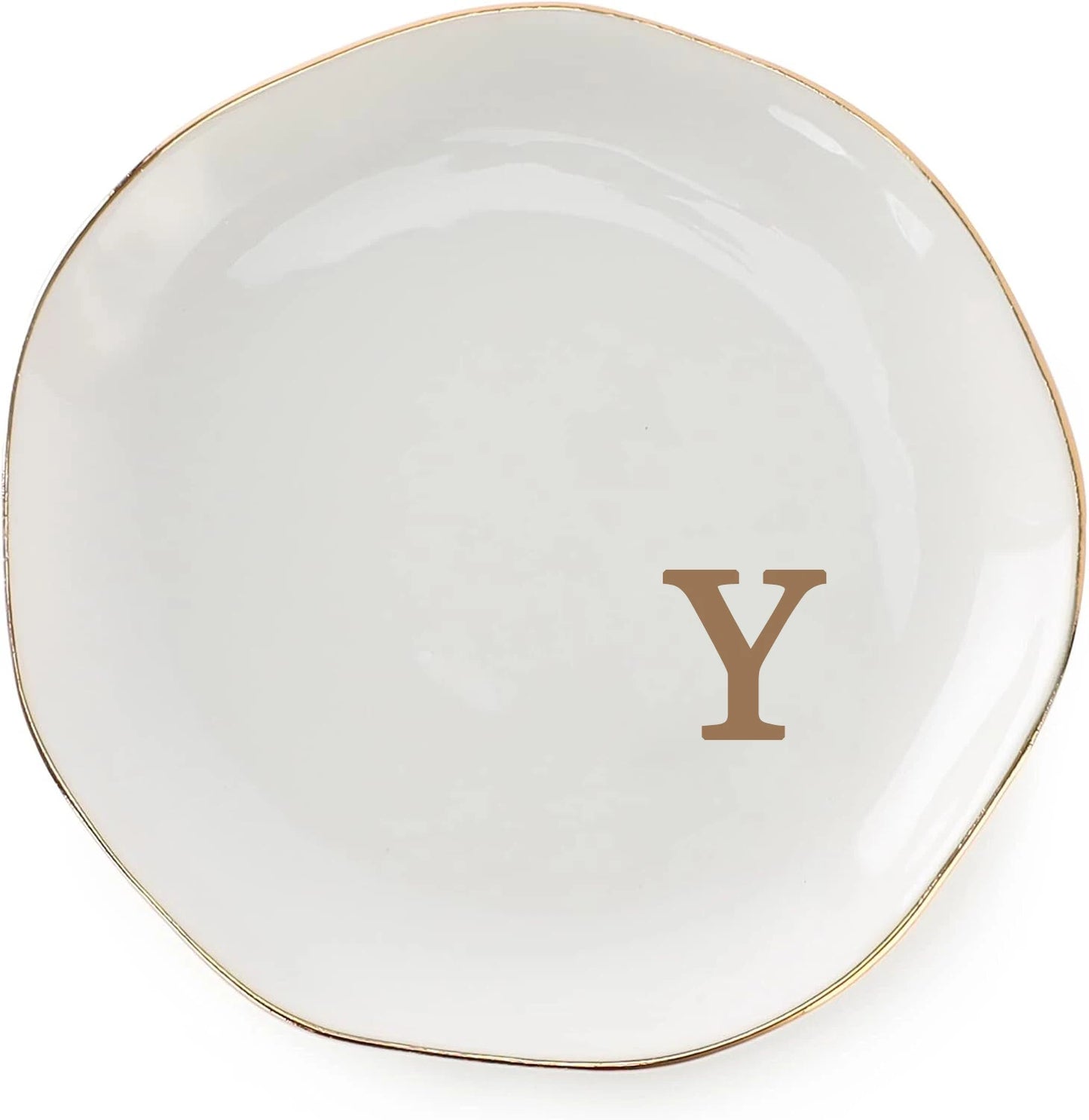 Initials Ring Dish Jewery Tray with Personalized A-Z Monogrammed Gifts Wedding Engagement for Women Friends sister,Ceramic White