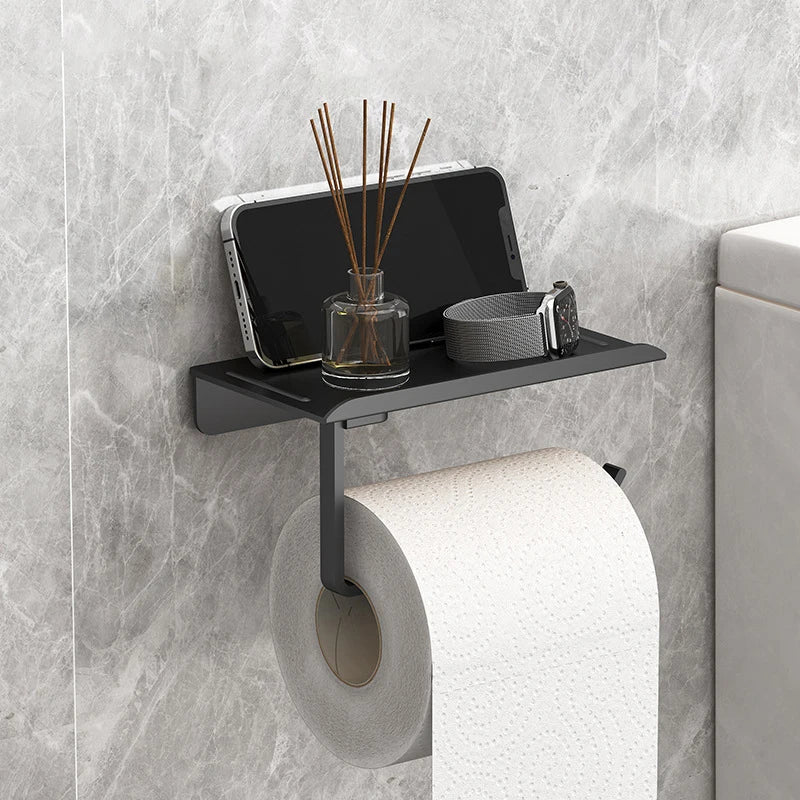 Wall-Mounted Roll Paper Rack Phone Storage Toilet Paper Holder Plastic Storage Rack Kitchen Towel Holder Bathroom Supplies